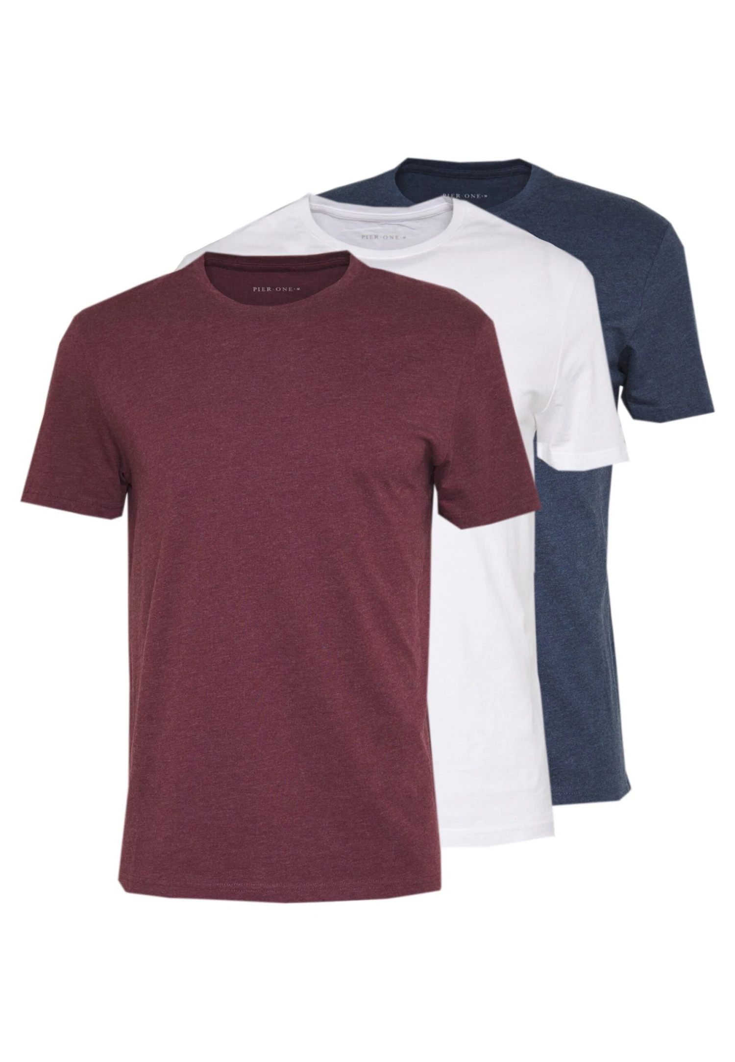 Pier One 3 Pack - Camiseta Básica - Mottled Bordeaux/White/Blue 1 Pier One 3 Pack - Camiseta Básica - Mottled Bordeaux/White/Blue