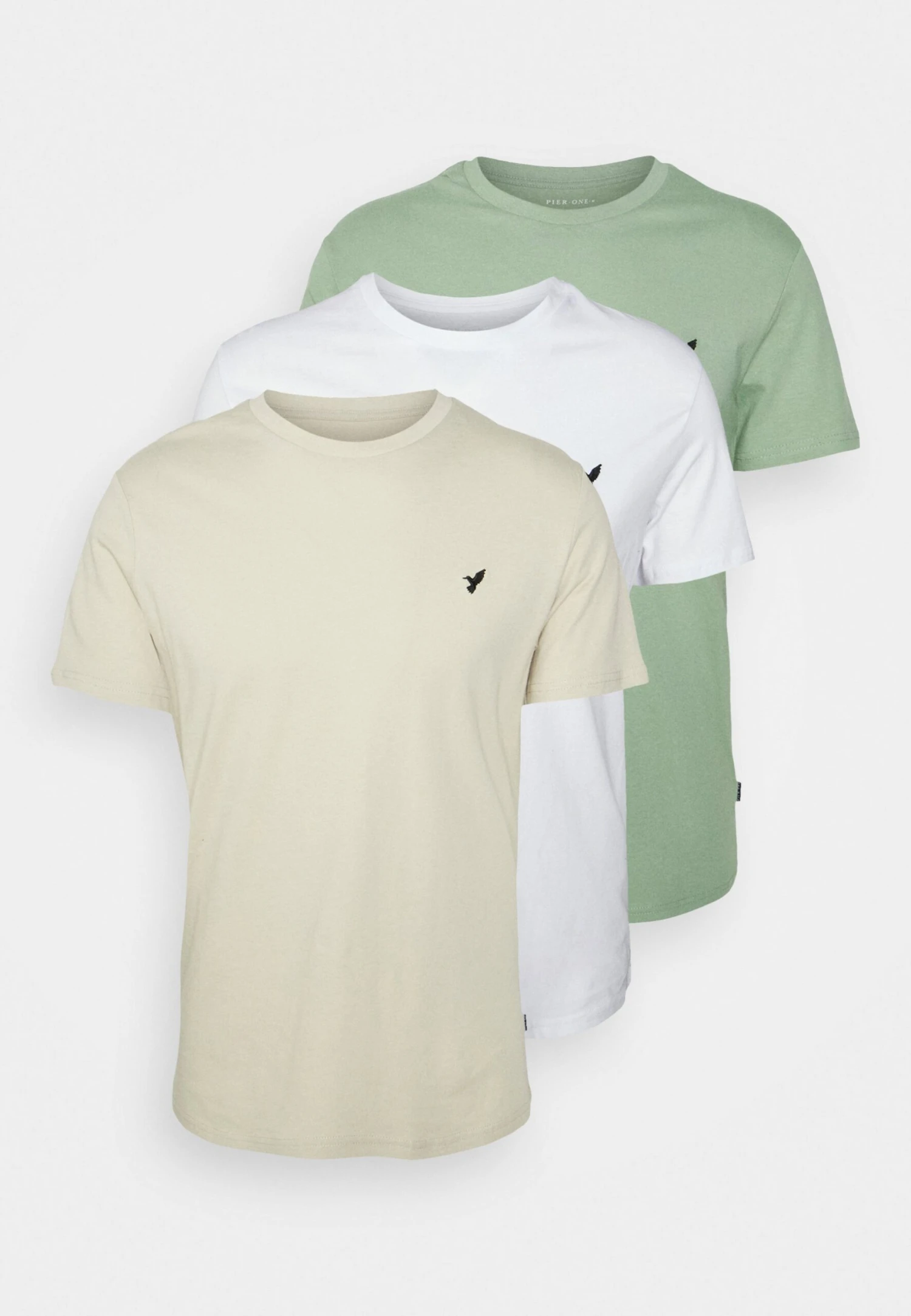 Pier One Birdie - Camiseta Básica - White/Off-White/Green 1 Pier One Birdie - Camiseta Básica - White/Off-White/Green